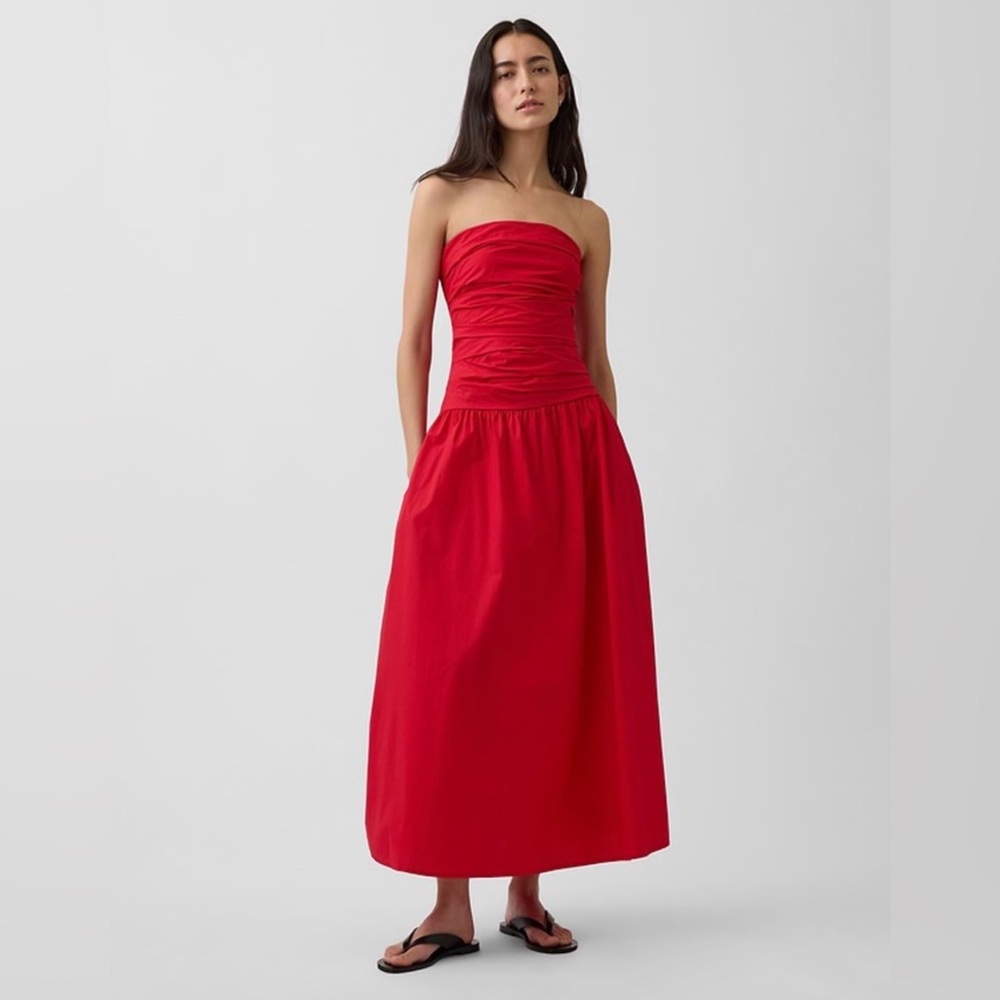 NWT! GAP Red Star Poplin Drop-Waist Maxi Dress - Multiple ☎️